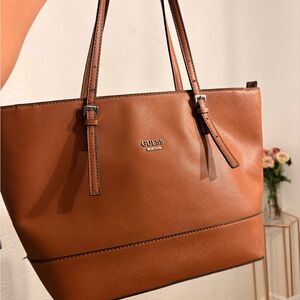 Vintage Guess Tan Leather Tote Bag